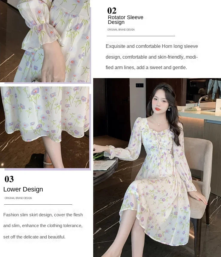Chiffon Splice Midi Dress – Loose Fit Korean Style 2025