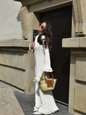 Elegant Ruffle White Long Dress