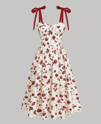 Floral Lace-Up Maxi Dress – Vintage Shoulder Strap Style for Summer
