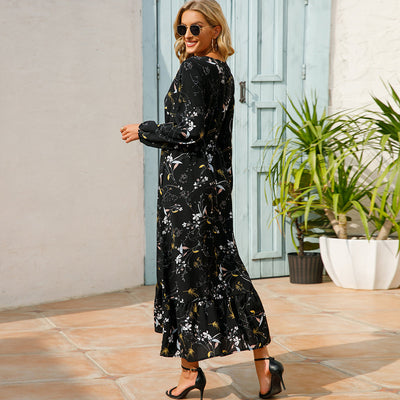 Bohemian Floral Maxi Dress – High Waist Chiffon Look