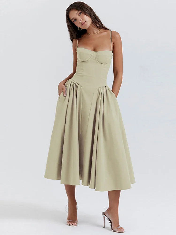 Pleated Sleeveless Hem Sling Dress