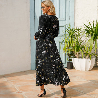 Bohemian Floral Maxi Dress – High Waist Chiffon Look