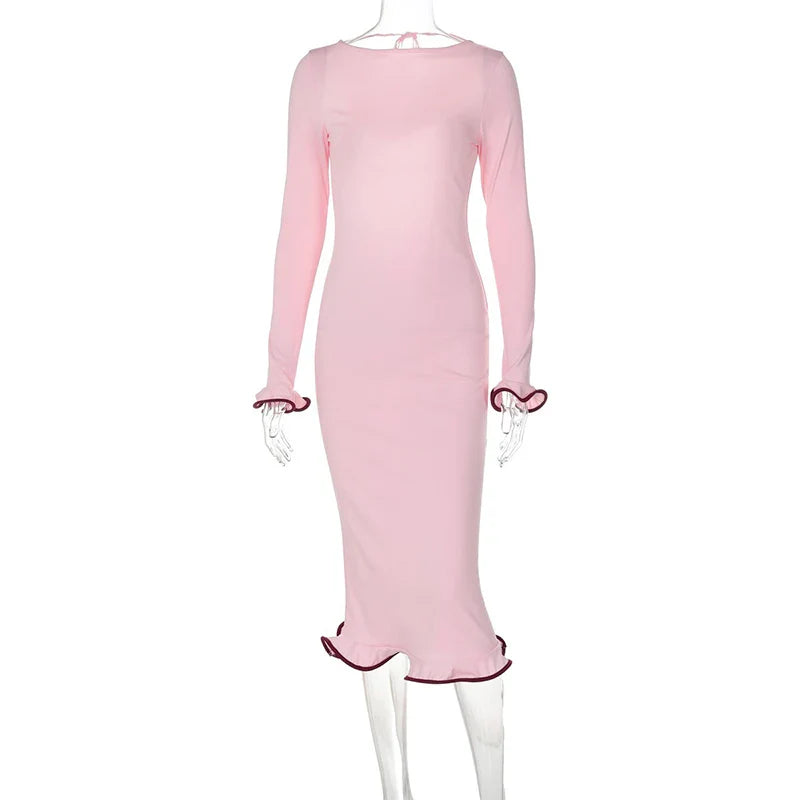 Slim Fit Backless Maxi Dress – Casual Knitted Party Look for Women