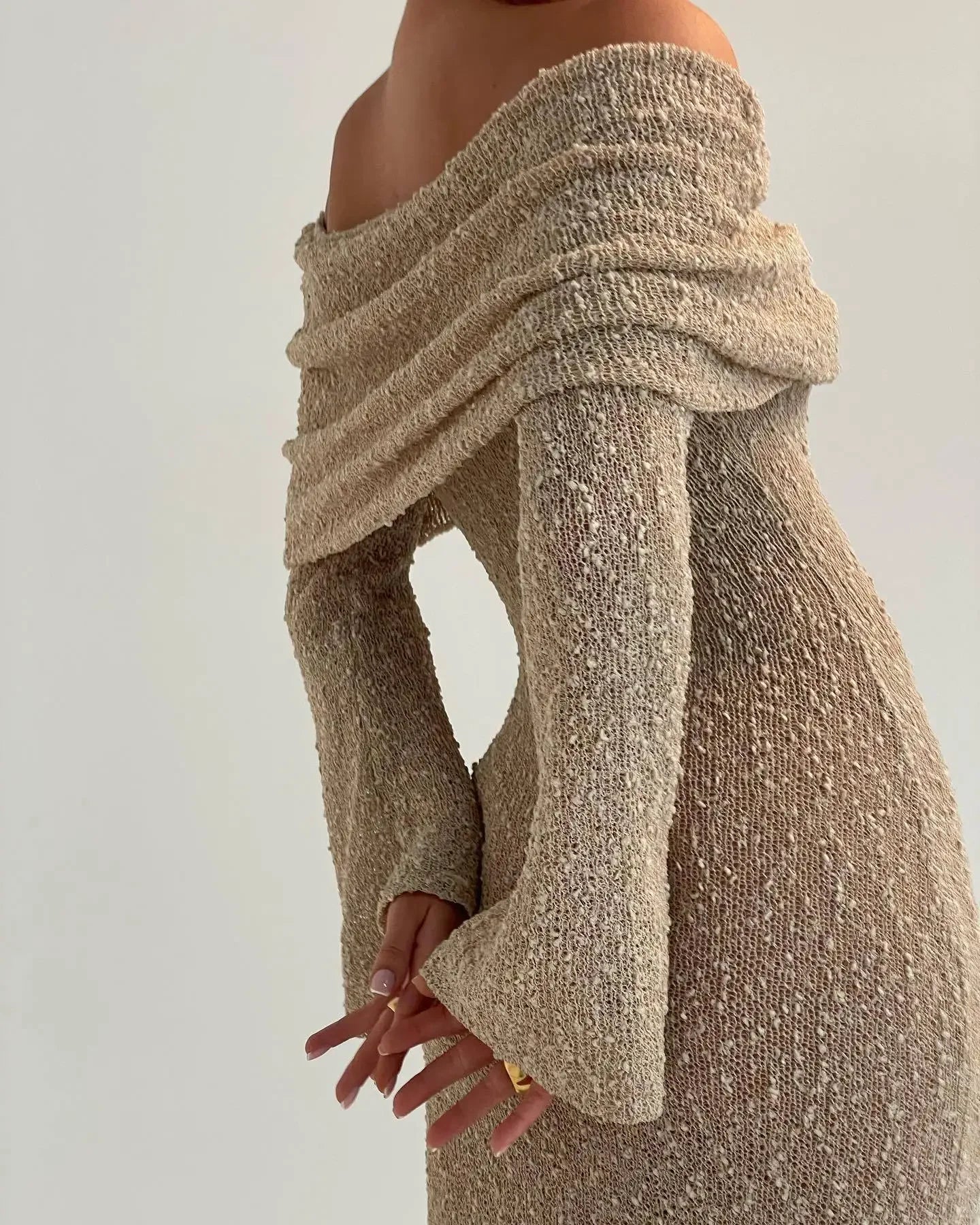 Long Sleeve Hollow Out Knitted Dress