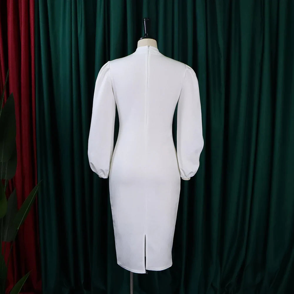 Formal Sheath Midi Dress – African O-Neck Business Style