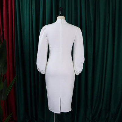 Formal Sheath Midi Dress – African O-Neck Business Style