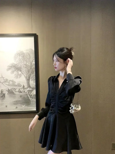 Elegant Long Sleeve Midi Dress – Korean Party Style