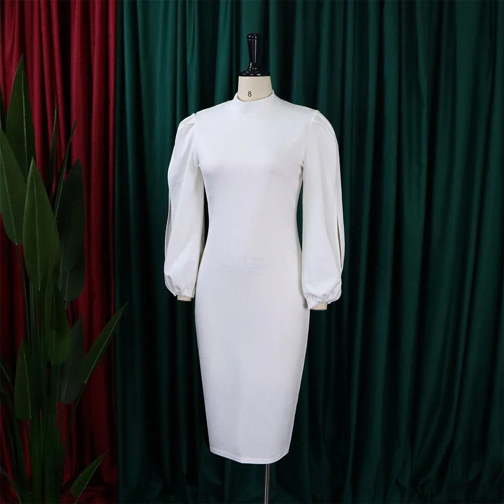 Formal Sheath Midi Dress – African O-Neck Business Style