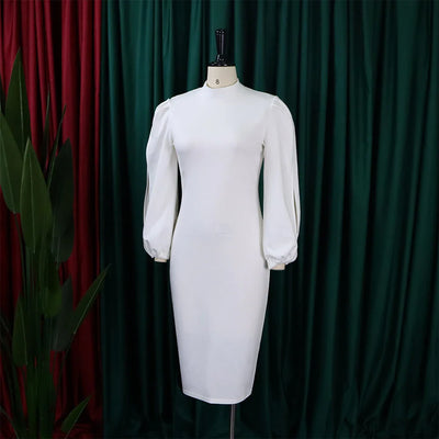 Formal Sheath Midi Dress – African O-Neck Business Style