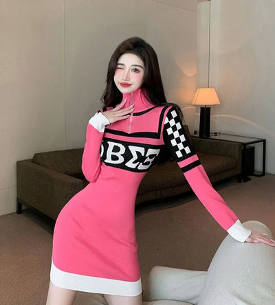 Sexy Crochet Bodycon Dress – Knitted Y2K Long Sleeve Look