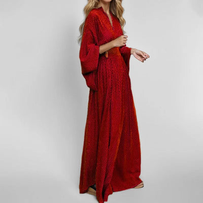 2025 Vacation Maxi Dress – Sexy Folded V-Neck with Long Sleeves