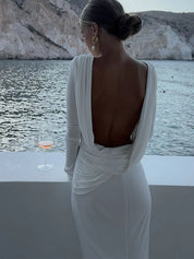 Backless White Long Sleeved Fit Dress