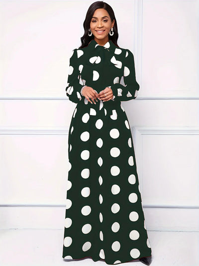 Polka Dot Maxi Dress – Elegant Bow Tie Casual Style