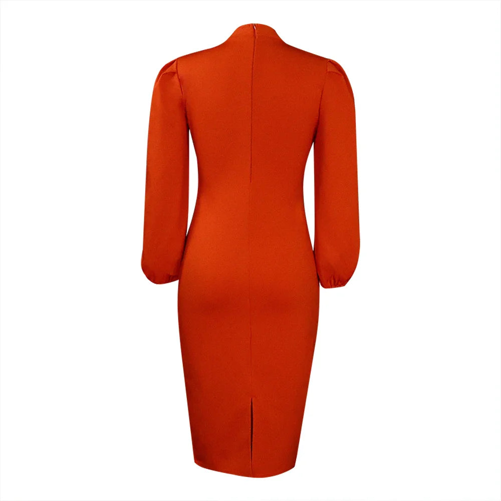 Formal Sheath Midi Dress – African O-Neck Business Style
