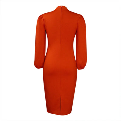Formal Sheath Midi Dress – African O-Neck Business Style