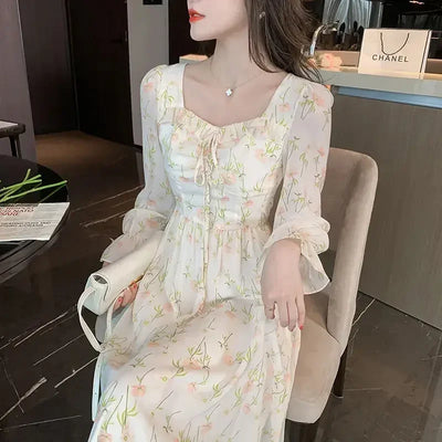 Chiffon Splice Midi Dress – Loose Fit Korean Style 2025