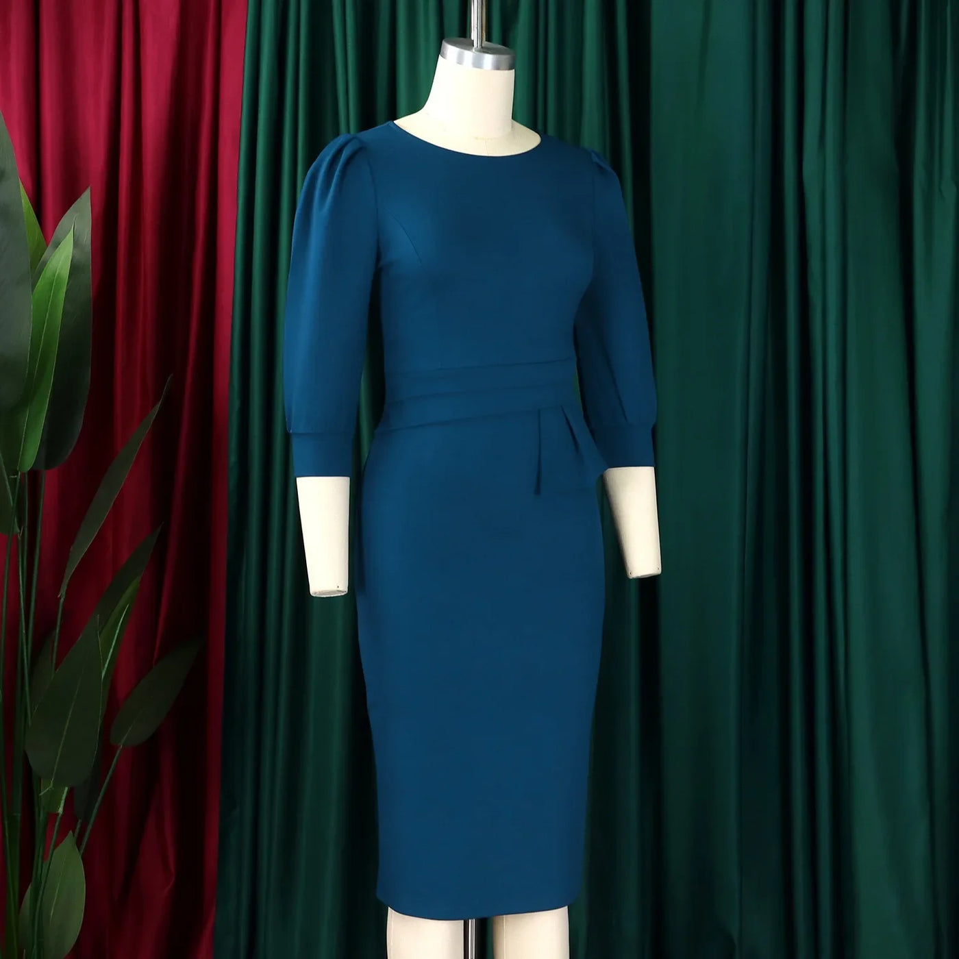 Elegant Sheath Midi Dress – O-Neck Bodycon Office Style