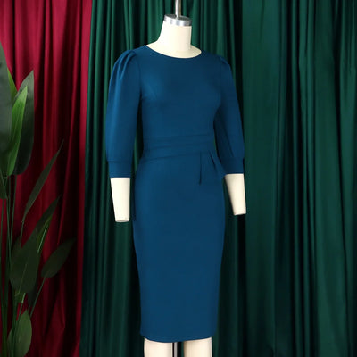 Elegant Sheath Midi Dress – O-Neck Bodycon Office Style