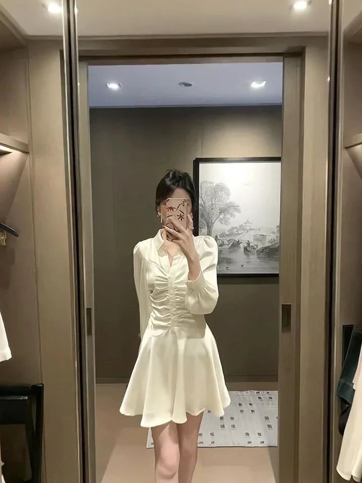 Elegant Long Sleeve Midi Dress – Korean Party Style