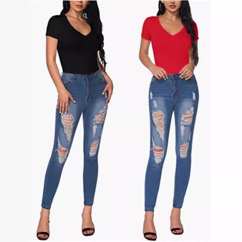 V-Neck Bodysuit – Sexy Short Sleeve Slim Fit