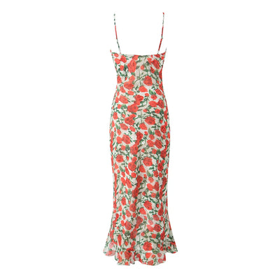 Vintage Floral Bodycon Midi Dress – Black Tie Front (Summer 2025)
