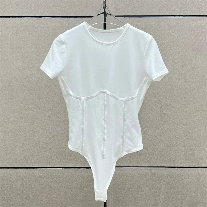 Cotton Knit Bodysuit – Slim Fit Round Neck Tee