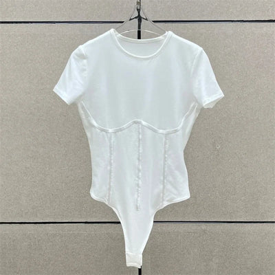 Cotton Knit Bodysuit – Slim Fit Round Neck Tee