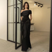 Elegant Black Slash Neck Maxi Dress