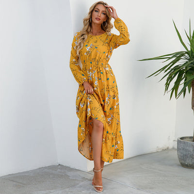 Bohemian Floral Maxi Dress – High Waist Chiffon Look