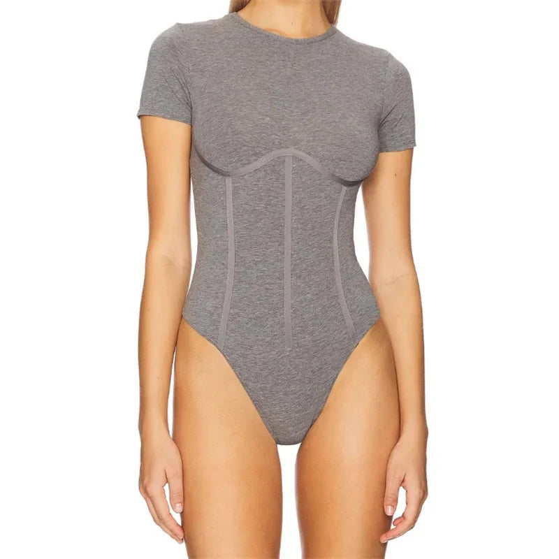 Cotton Knit Bodysuit – Slim Fit Round Neck Tee