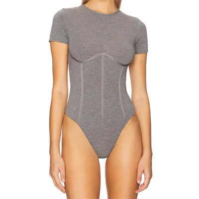 Cotton Knit Bodysuit – Slim Fit Round Neck Tee