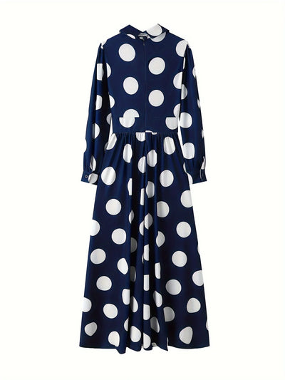 Polka Dot Maxi Dress – Elegant Bow Tie Casual Style