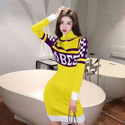 Sexy Crochet Bodycon Dress – Knitted Y2K Long Sleeve Look