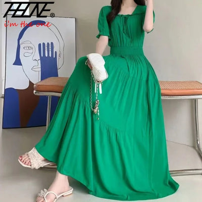 Boho Cotton Maxi Dress – Korean Vintage Holiday Look