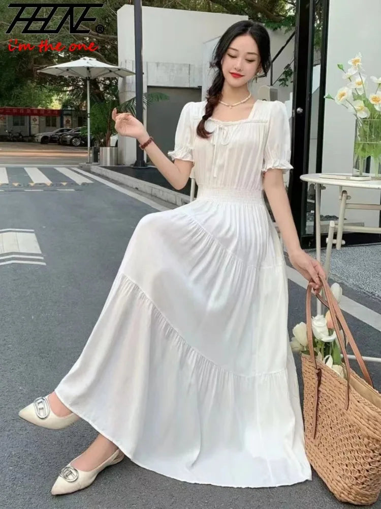 Boho Cotton Maxi Dress – Korean Vintage Holiday Look