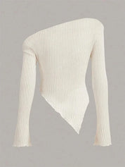 Winter Asymmetrical Neck Rib-knit Top