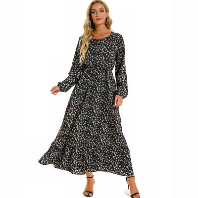 Bohemian Floral Maxi Dress – High Waist Chiffon Look