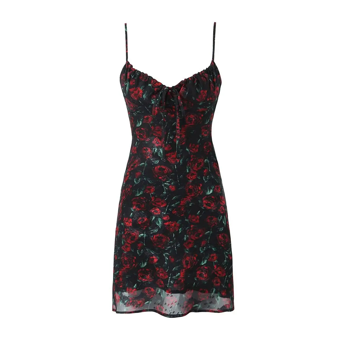 Vintage Floral Bodycon Midi Dress – Black Tie Front (Summer 2025)
