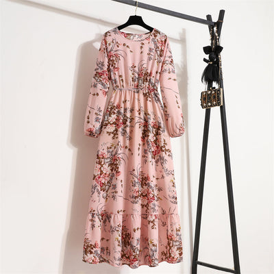 Bohemian Floral Maxi Dress – High Waist Chiffon Look