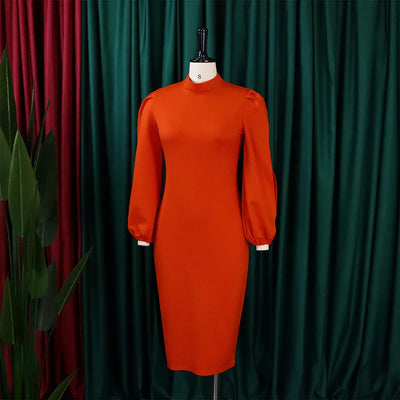 Formal Sheath Midi Dress – African O-Neck Business Style