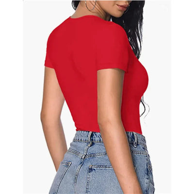 V-Neck Bodysuit – Sexy Short Sleeve Slim Fit