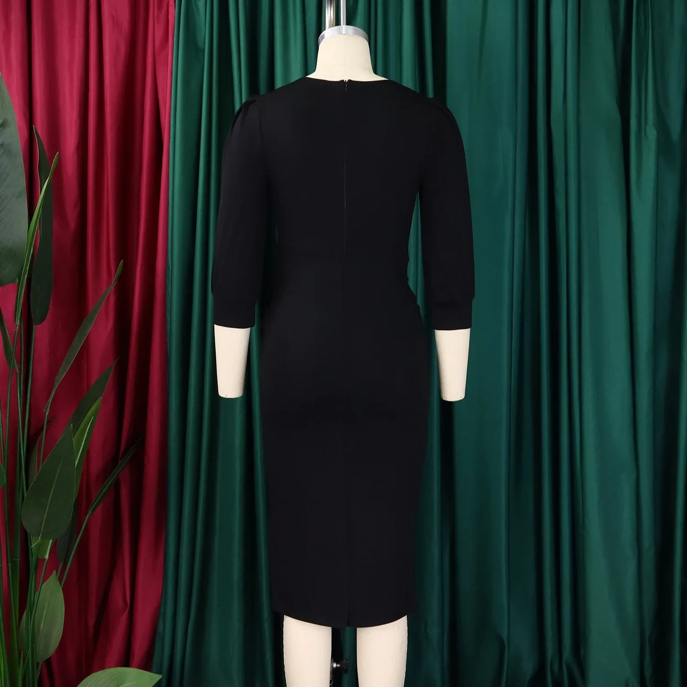 Elegant Sheath Midi Dress – O-Neck Bodycon Office Style
