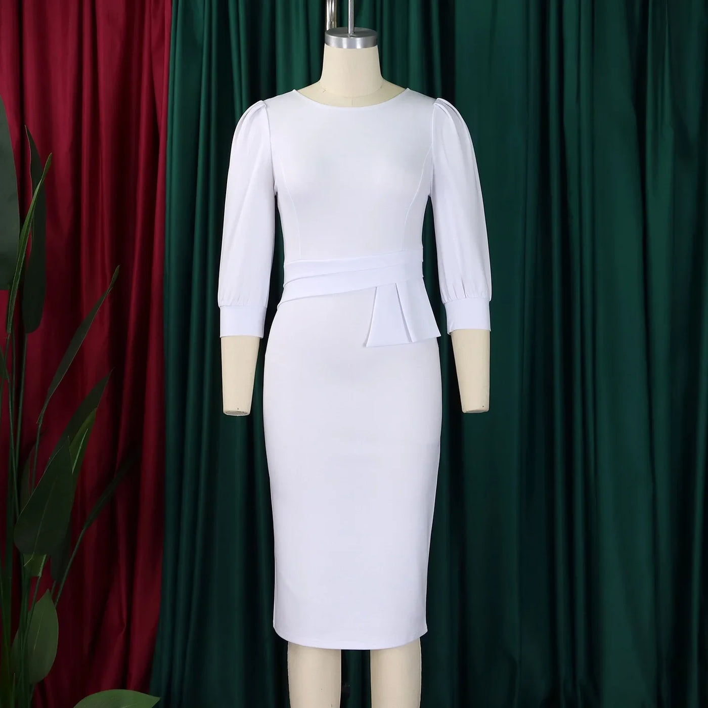 Elegant Sheath Midi Dress – O-Neck Bodycon Office Style