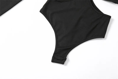 Cut-Out Bodysuit – Sexy Long Sleeve Skinny Fit in Black
