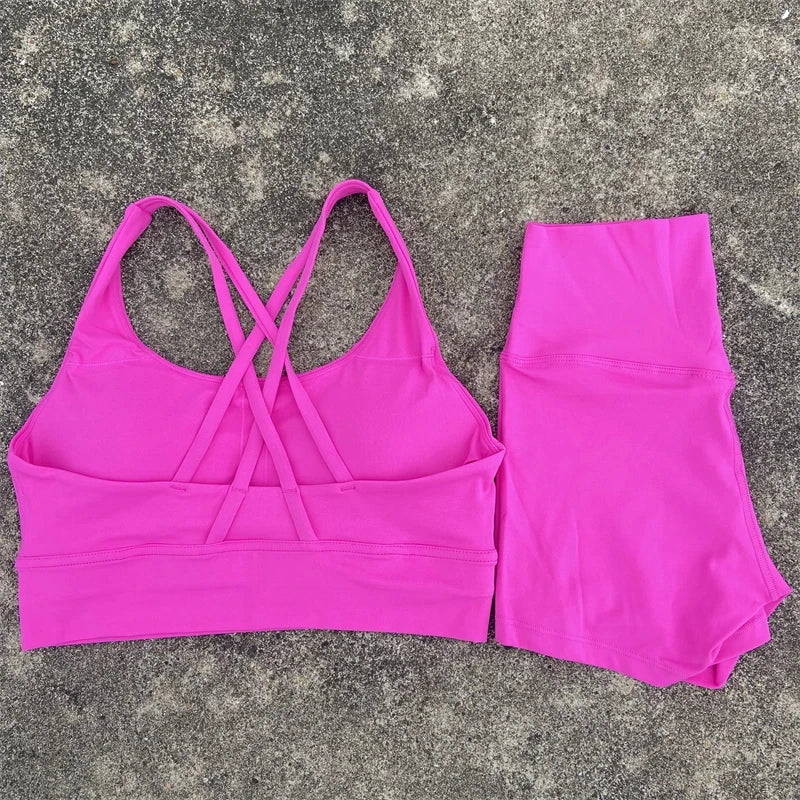2-Piece Workout Set – Cross Back Bra & High Waist Shorts