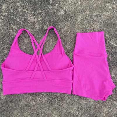 2-Piece Workout Set – Cross Back Bra & High Waist Shorts