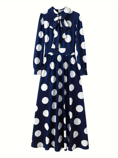 Polka Dot Maxi Dress – Elegant Bow Tie Casual Style
