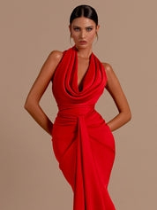 Red Sleeveless Halter Maxi Long Dress