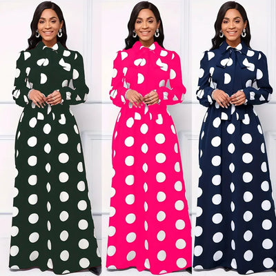 Polka Dot Maxi Dress – Elegant Bow Tie Casual Style