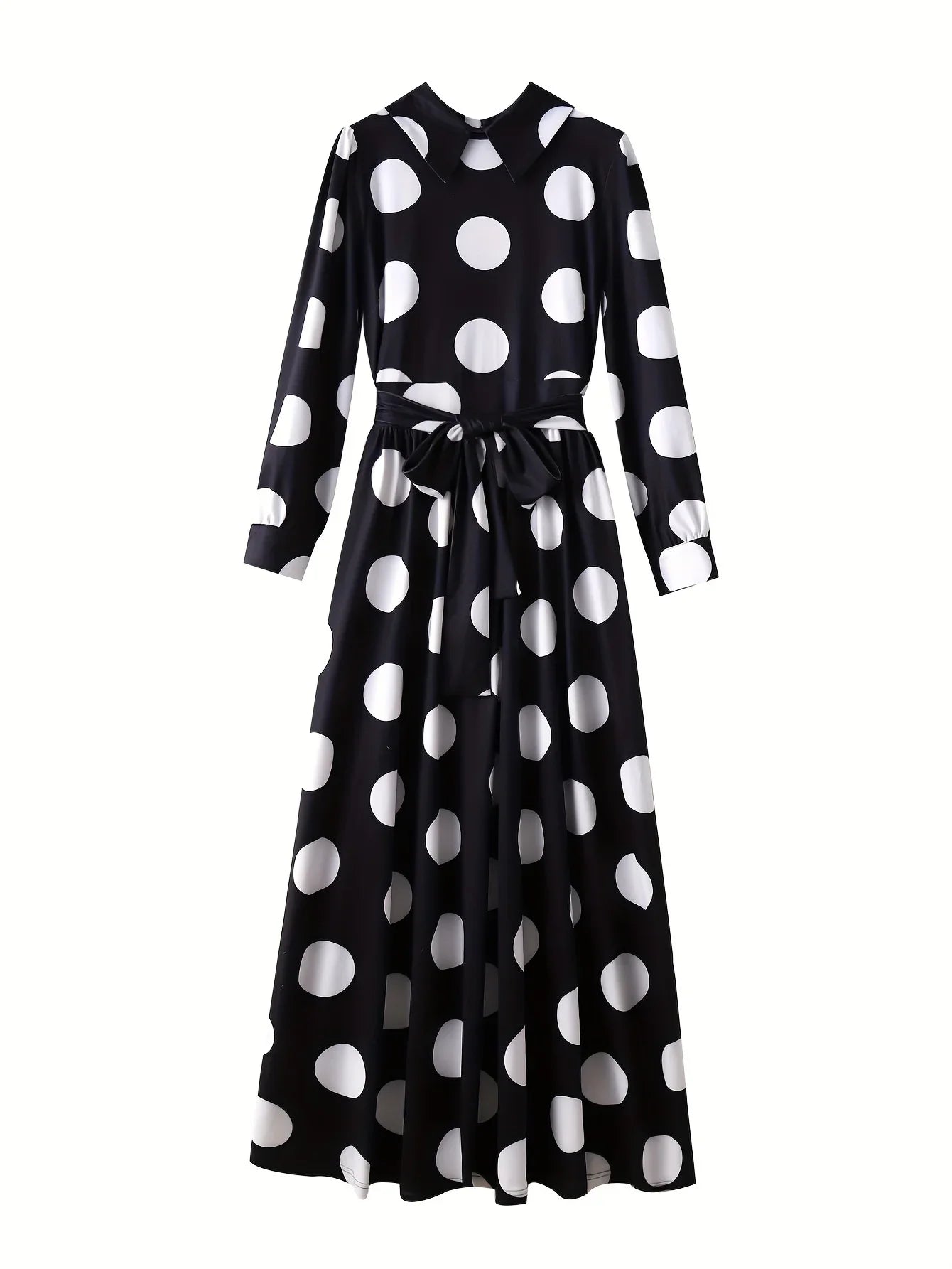 Polka Dot Maxi Dress – Elegant Bow Tie Casual Style